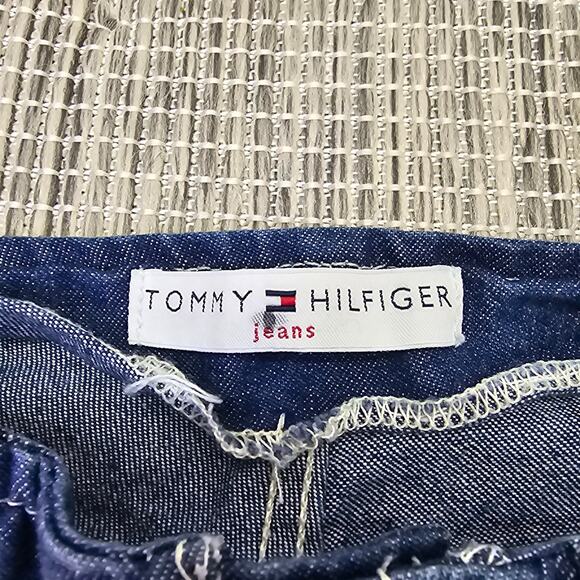 Tommy Hilfiger Jeans Womens 10 y2k Low Rise Dark Wash Blue Denim Wide Leg Pocket - Picture 3 of 14